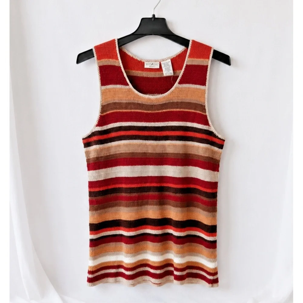 VTG‎ White Stag Crochet Sweater Vest 14W 16W NWT 90s Boho Striped Cottagecore